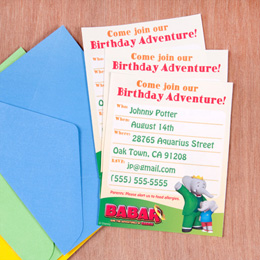  Babar and Badou Birthday Party Invitation